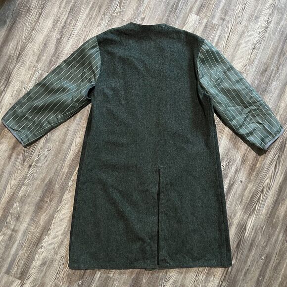 Vintage Military Wool Overcoat Liner Gray Green Pinstripe Sleeve Size 48 - Picture 2 of 5